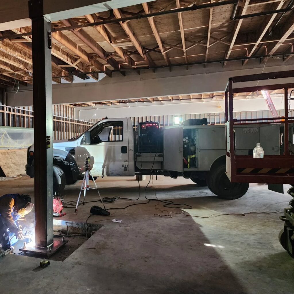 Truck bed frame under fabrication in the shop
