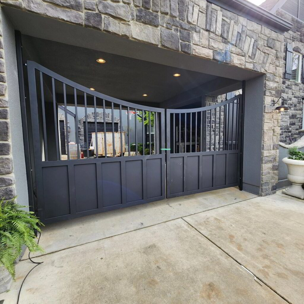 Custom steel entry gate built by Tule Welding