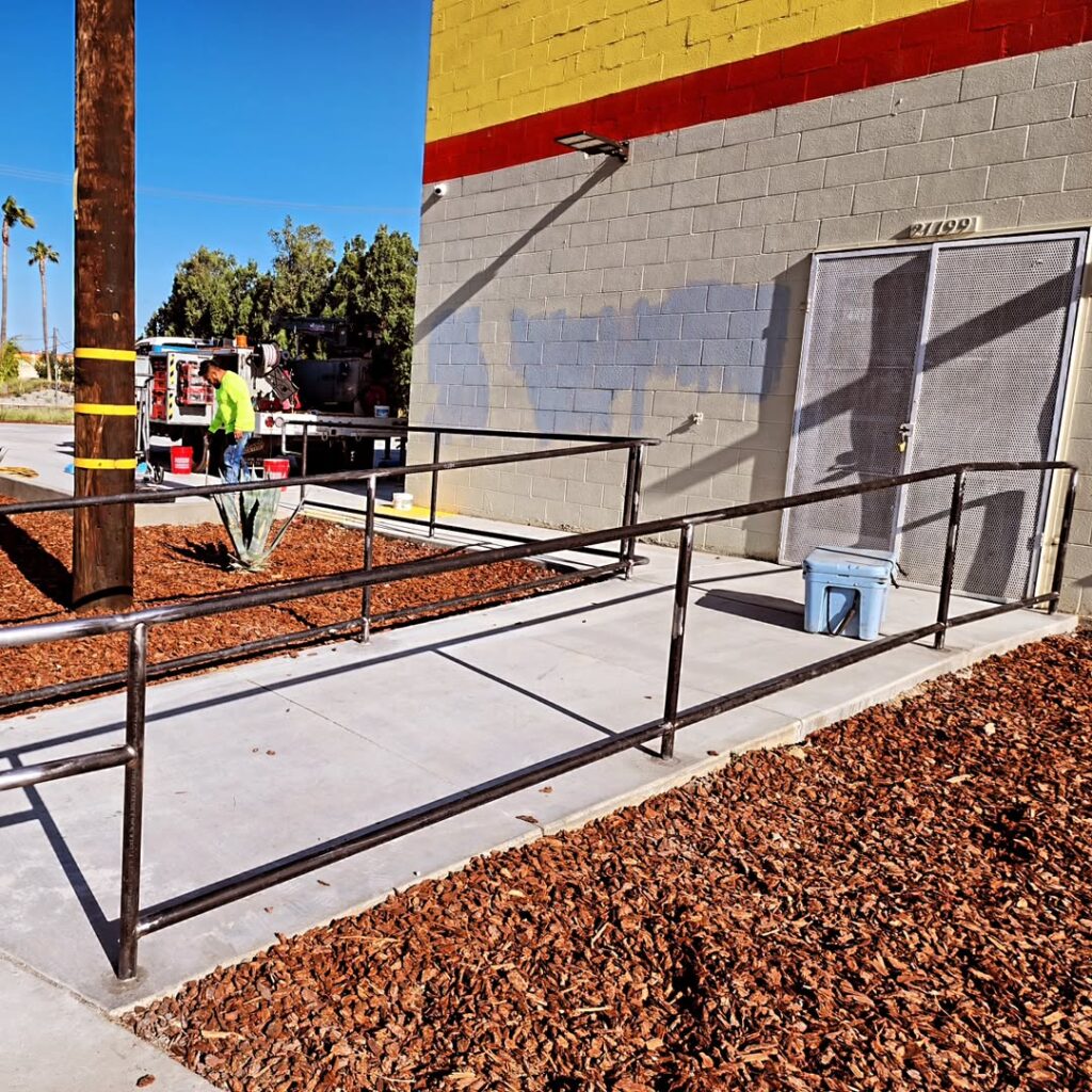 Steel railing installed along a walkway