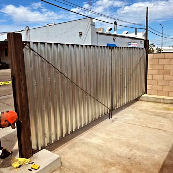 Corrugated steel gate on a commercial building