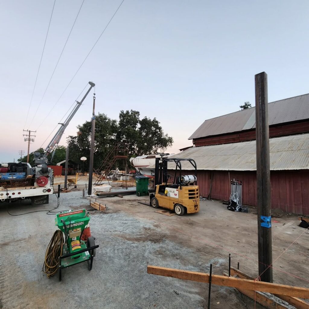 Structural steel going up on a commercial construction site