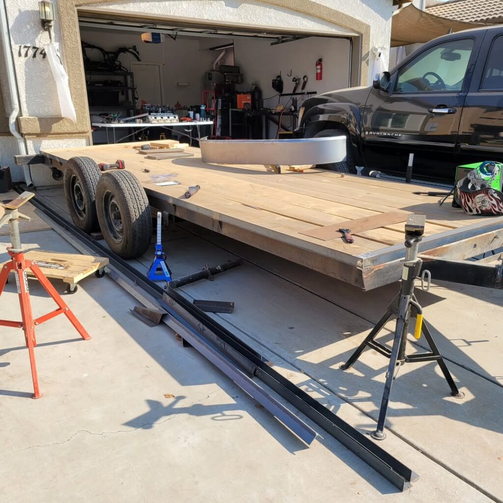 Flatbed deck under construction in the shop