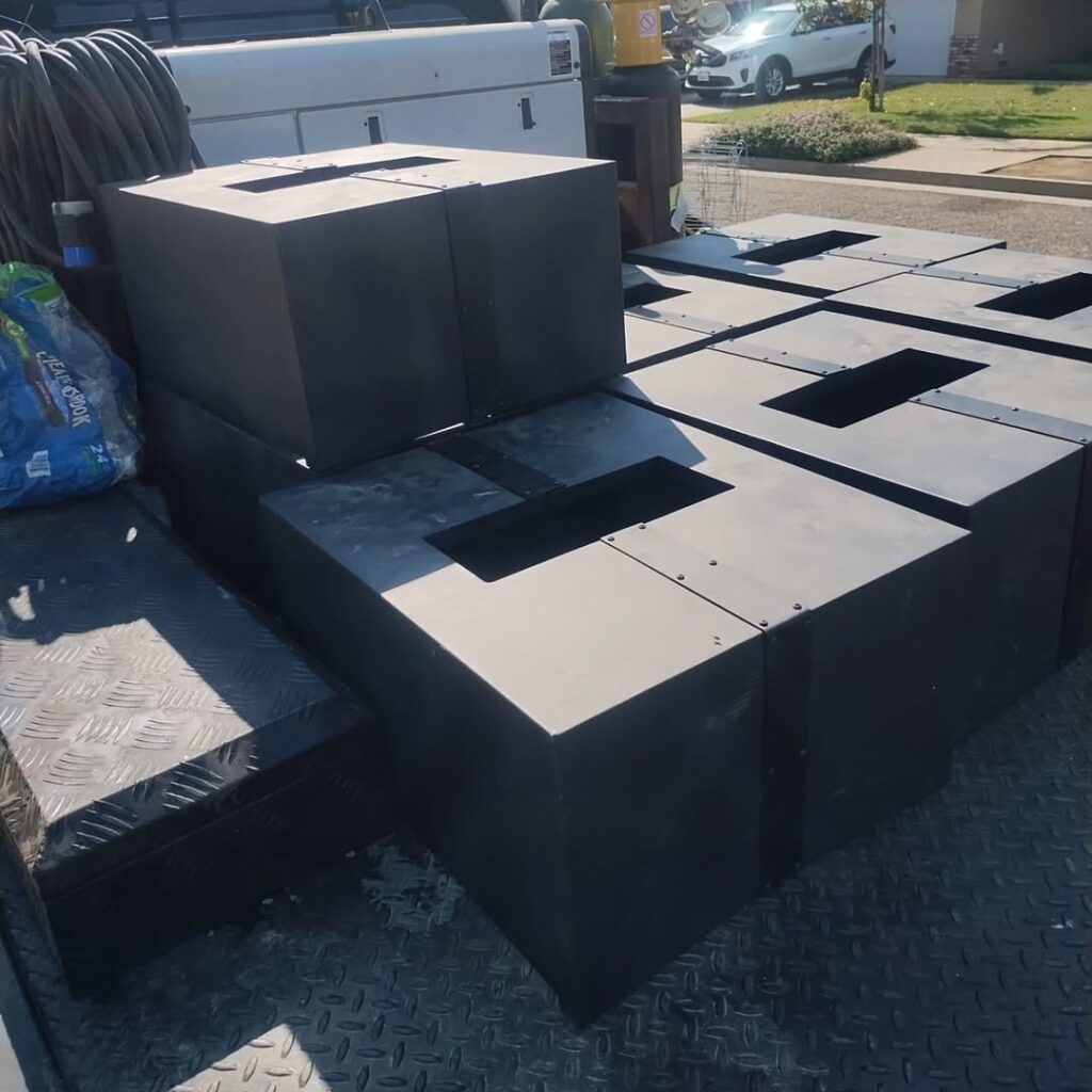 Black steel toolboxes fabricated in the shop